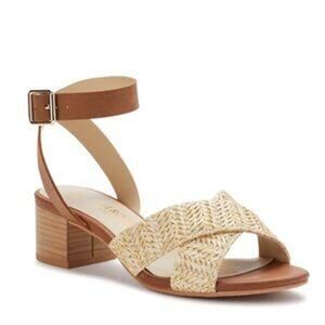 Melrose Ave. Boho Vegan Organic Raffia Block Heel Sandals Women's Size 10